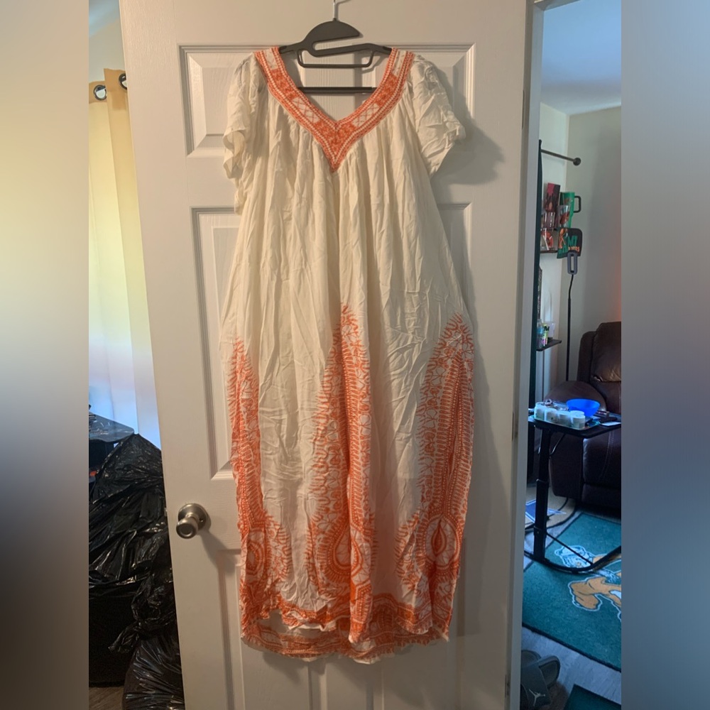 Apogee 3X Boho cream lined Embroidered Maxi Dress